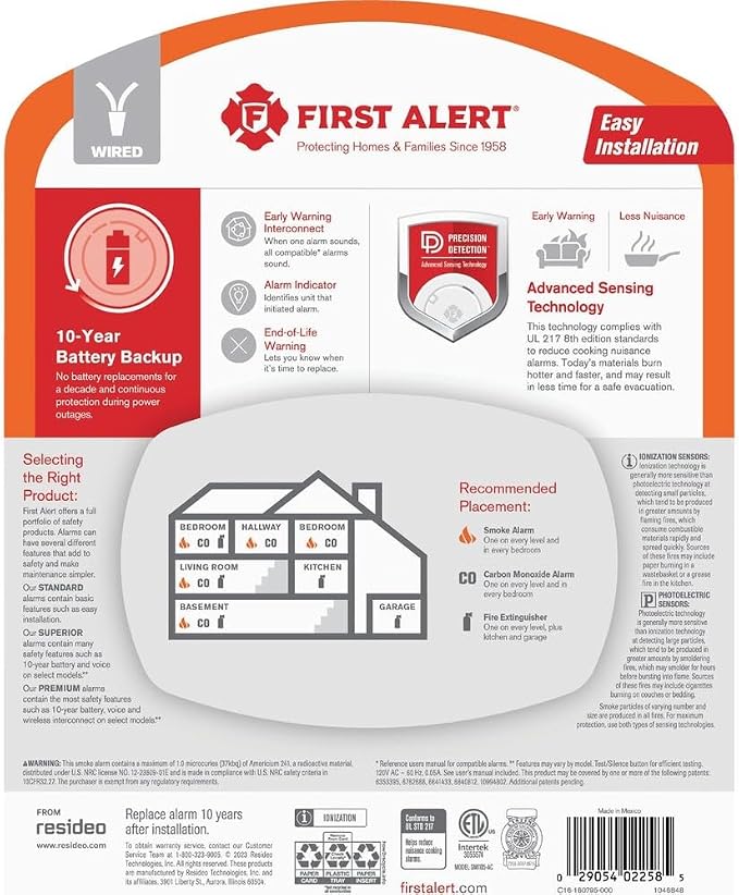 First Alert Interconnect Hard-Wired w/Battery Back-up Ionization Smoke Detector - Image 2