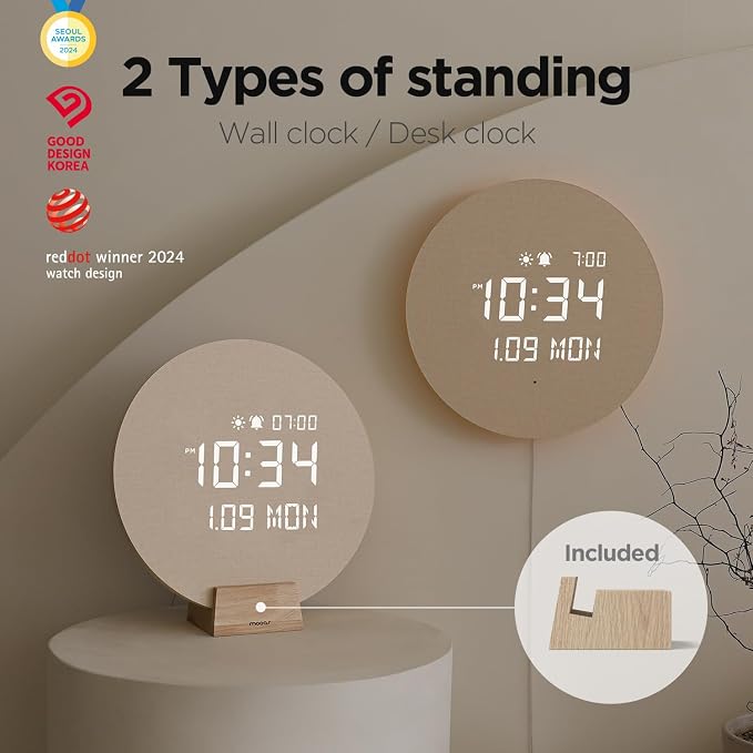 mooas Full Moon LED Silent Wooden Digital Wall Clock - Image 2
