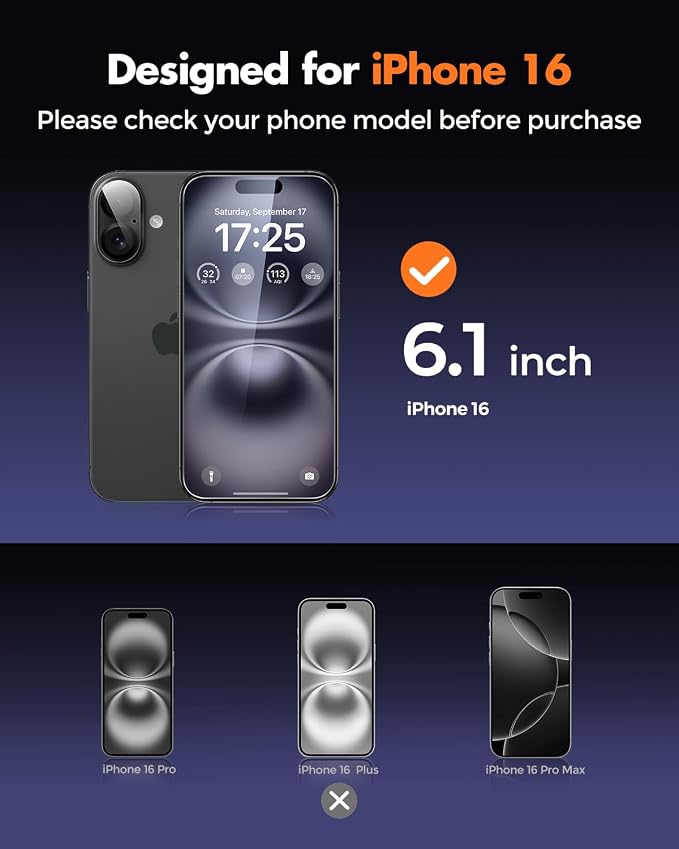 UNBREAKcable iPhone 16 Screen Protector 3-Pack, Upgraded Dual-Tempered Glass + - Image 2