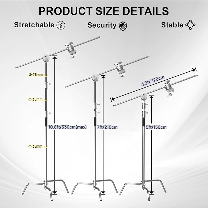 C Stand with Boom Arm, Photography Light Stand Kit - Image 3