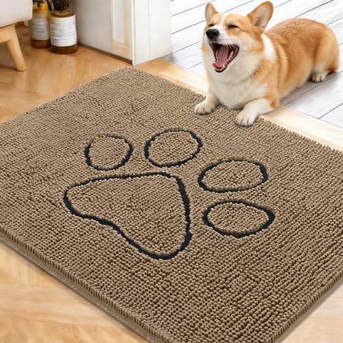 OLANLY Dog Door Mat for Muddy Paws 40x32, Paw Print Design Chenille Mud Mat by OLANLY