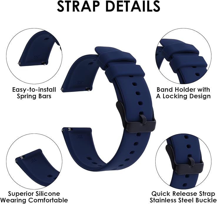 TIESOME Silicone Watch Bands, Quick Release Waterproof Soft Rubber Replacement - Image 3