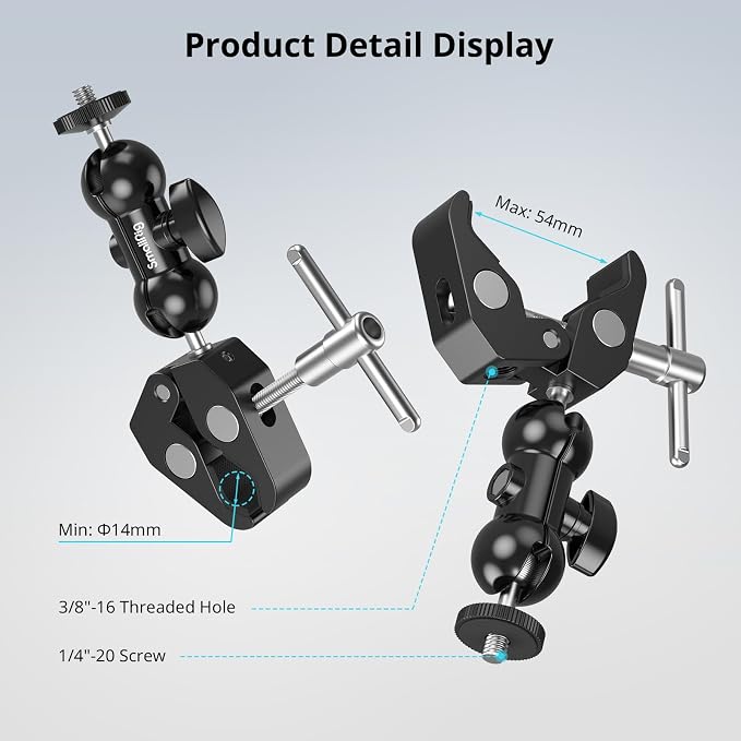 SMALLRIG Super Camera Clamp Mount 2-Pack, Double Ball Head Magic Arm Adapter - Image 5