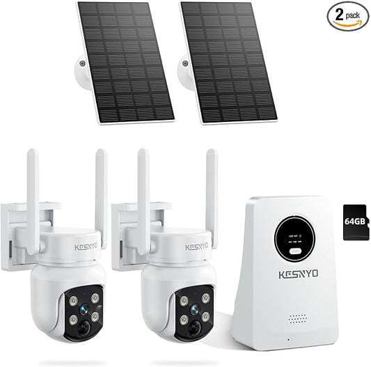 Solar Powered Security Cameras Wireless Outdoor, 4MP Cameras, 2 Cam kit by KCSNYOCamera