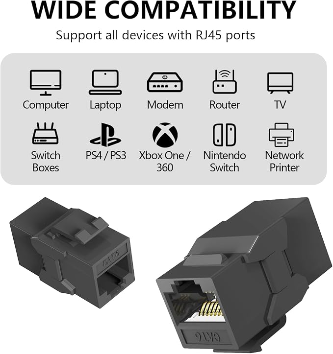 Jadaol UL Listed RJ45 Coupler, 10Gbps Gold-Plated Contacts Pass Through RJ45 - Image 2