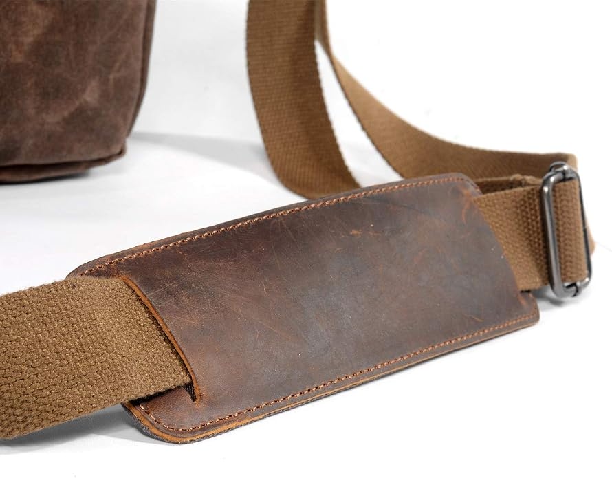 SLR Camera Bag, Waterproof Wax Canvas Bag Vintage Camera Case Messenger Bag - Image 6