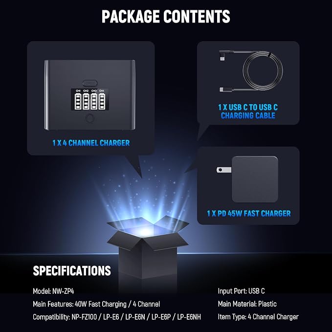 NEEWER NW-ZP4 2in1 Four Channel USB Camera Battery Charger - Image 9