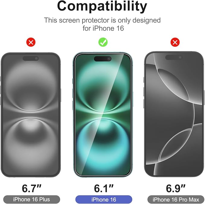NEW'C 3x for iPhone 16 Screen Protector+ 3x Camera Lens Protector, Sensor - Image 2