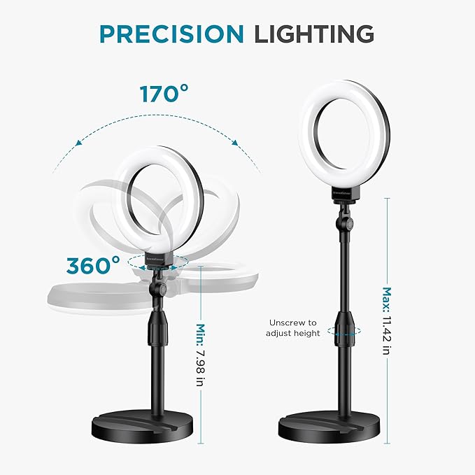 InnoGear Ring Light with Stand for Desk Computer 60 LED Streaming Lighting | on - Image 4
