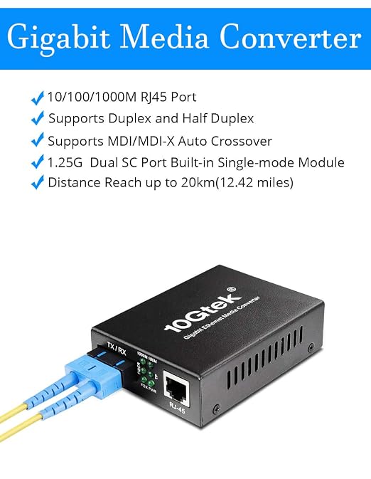 Fiber to Ethernet Media Converter, Gigabit Single Mode Dual SC Converter - Image 2