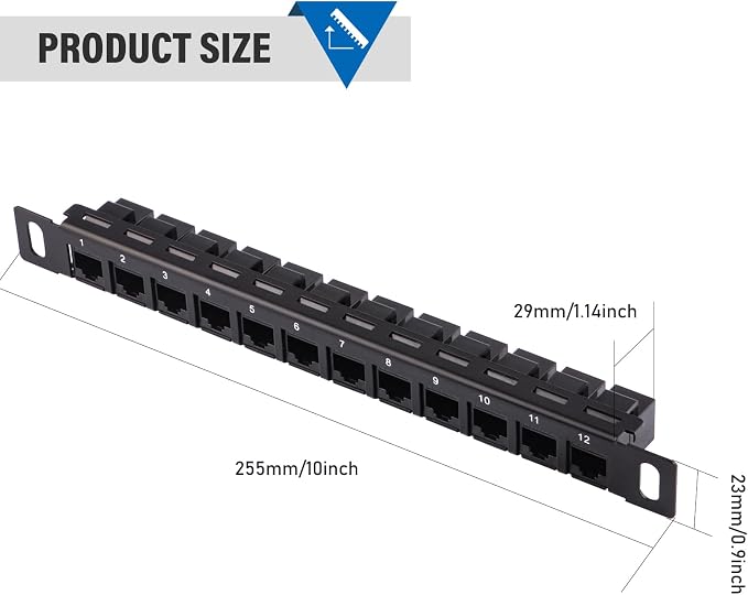 GeeekPi 12 Port Patch Panel, 10inch 0.5U CAT6 Network Patch Panel - Image 4