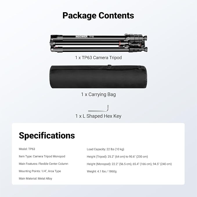 NEEWER 90 Inch Tall Overhead Horizontal Camera Tripod Monopod - Image 8