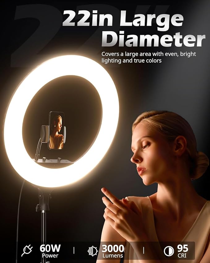 UBeesize 22'' Ring Light with 72'' Stand, 60W Large Ring Light with Phone Holder - Image 2