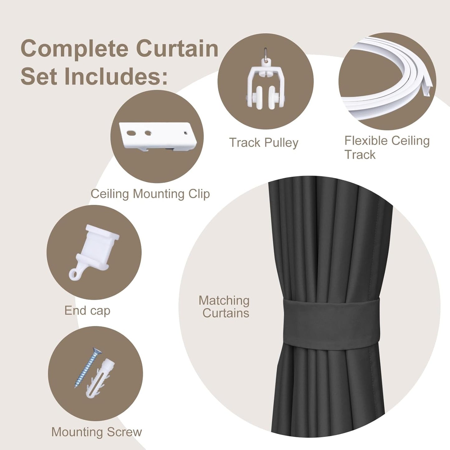 Room Divider Curtains & Flexible Bendable Tracks Set,Privacy Dividers Ceiling Track Curtain Window Blackout Curtains for Living Room Bedroom (W150 × H96 in 1 Panel Black Drape & White Rail)