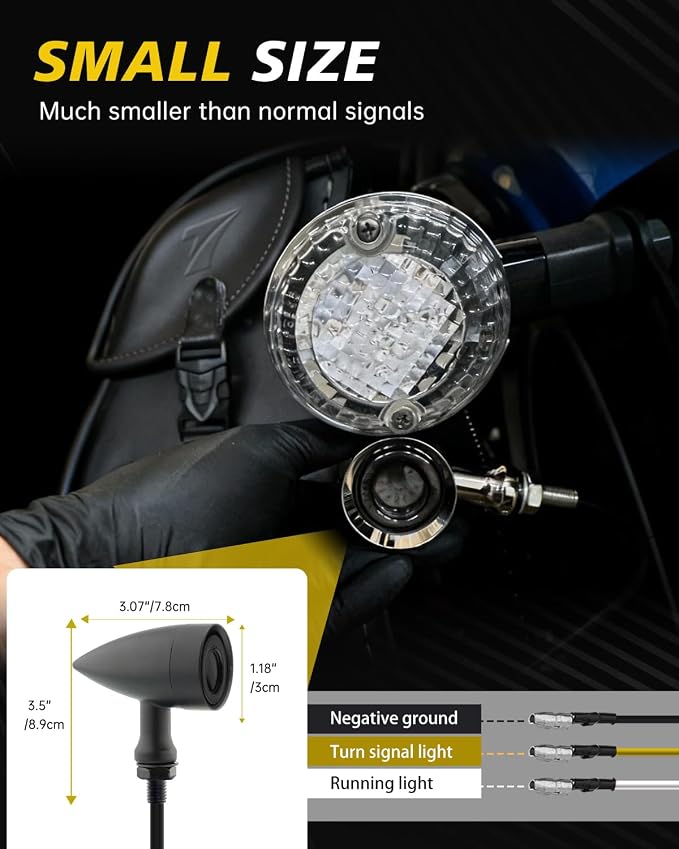 TSUNG Universal Motorcycle LED Turn Signals Lights Small Bullet Front Rear - Image 7