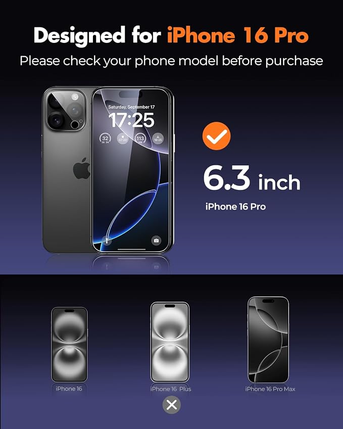 UNBREAKcable iPhone 16 Pro Screen Protector 3-Pack, Upgraded Dual-Tempered - Image 2