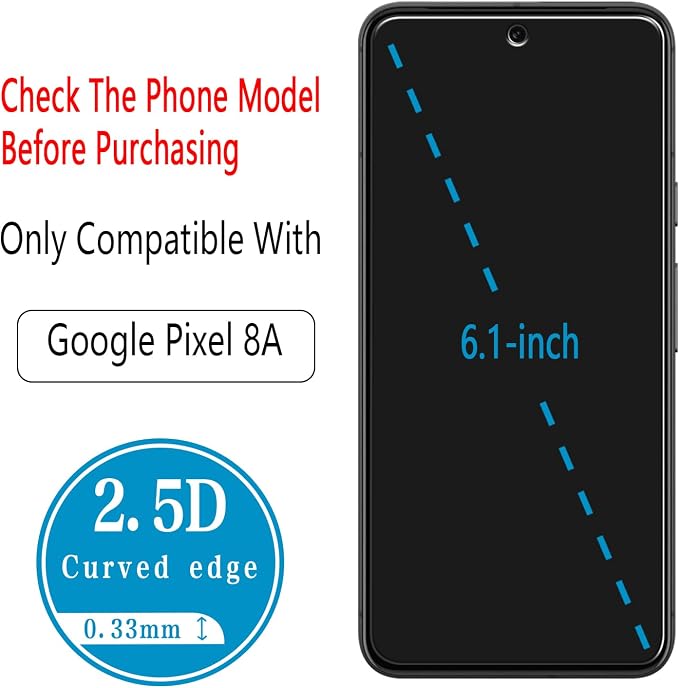 2 Pack Screen Protector for Google Pixel 8a Tempered Glass - Image 3