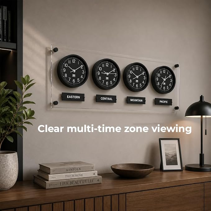 BBHORAIRE Black Time Zone Wall Clock, Silent Quartz Analog World Clock - Image 4
