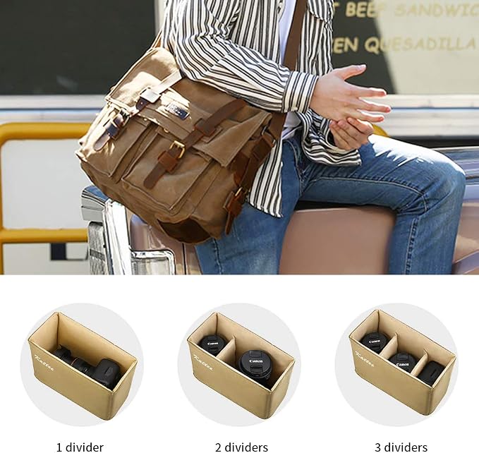 Kattee Leather Canvas Camera Bag Vintage DSLR SLR Messenger Shoulder Bag - Image 5