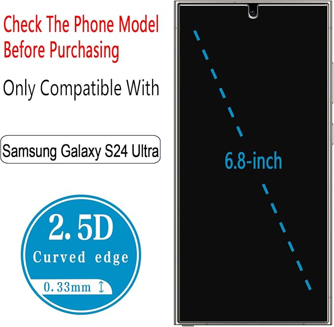 2 Pack Screen Protector for Samsung Galaxy S24 Ultra Tempered Glass - Image 3