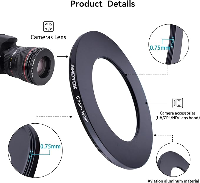 67mm Lens to 49mm Camera Lens Adapter, 67mm-49mm Filter Step-Down Ring - Image 3