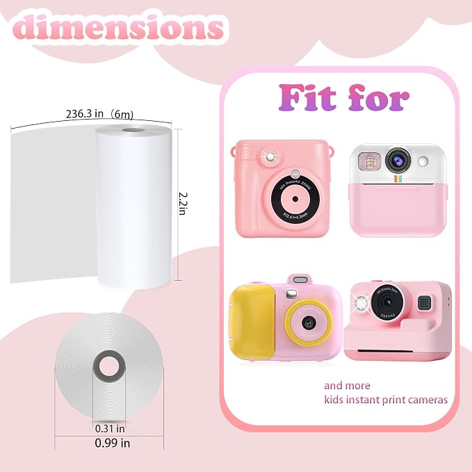 25 Rolls Kids Camera Instant Print Refill Paper Set, Phetium HD Printing - Image 3