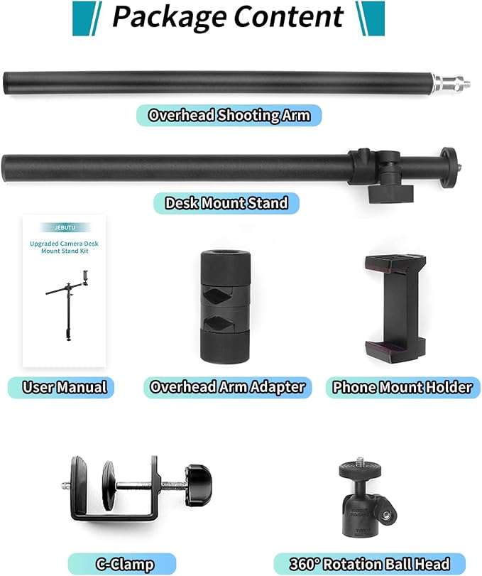 Overhead Camera Mount Desk Stand, Camera Arm Desk Mount Clamp Stand - Image 9