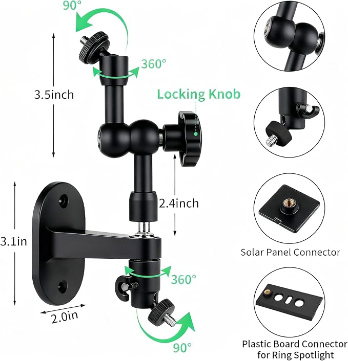 2-in-1 Wall Mount for Ring Solar Panel, Ring Stick Up Cam Battery, Spotlight - Image 3