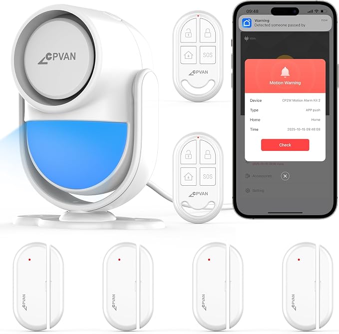 CPVAN WiFi Motion Sensor Alarm System, 125dB Smart PIR Detector by CPVAN