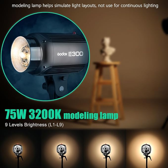 Godox 600W Professional Studio Strobe Lights Kit, 2X 300W 5600K Monolights - Image 3