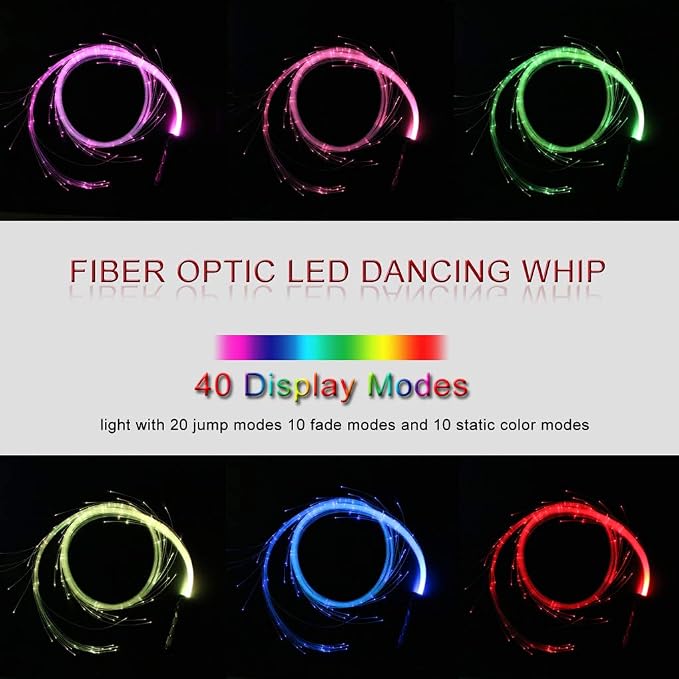 AZIMOM LED Fiber Optic Dance Whip Space Whip 6ft 360° Swivel 40Display Battery - Image 2