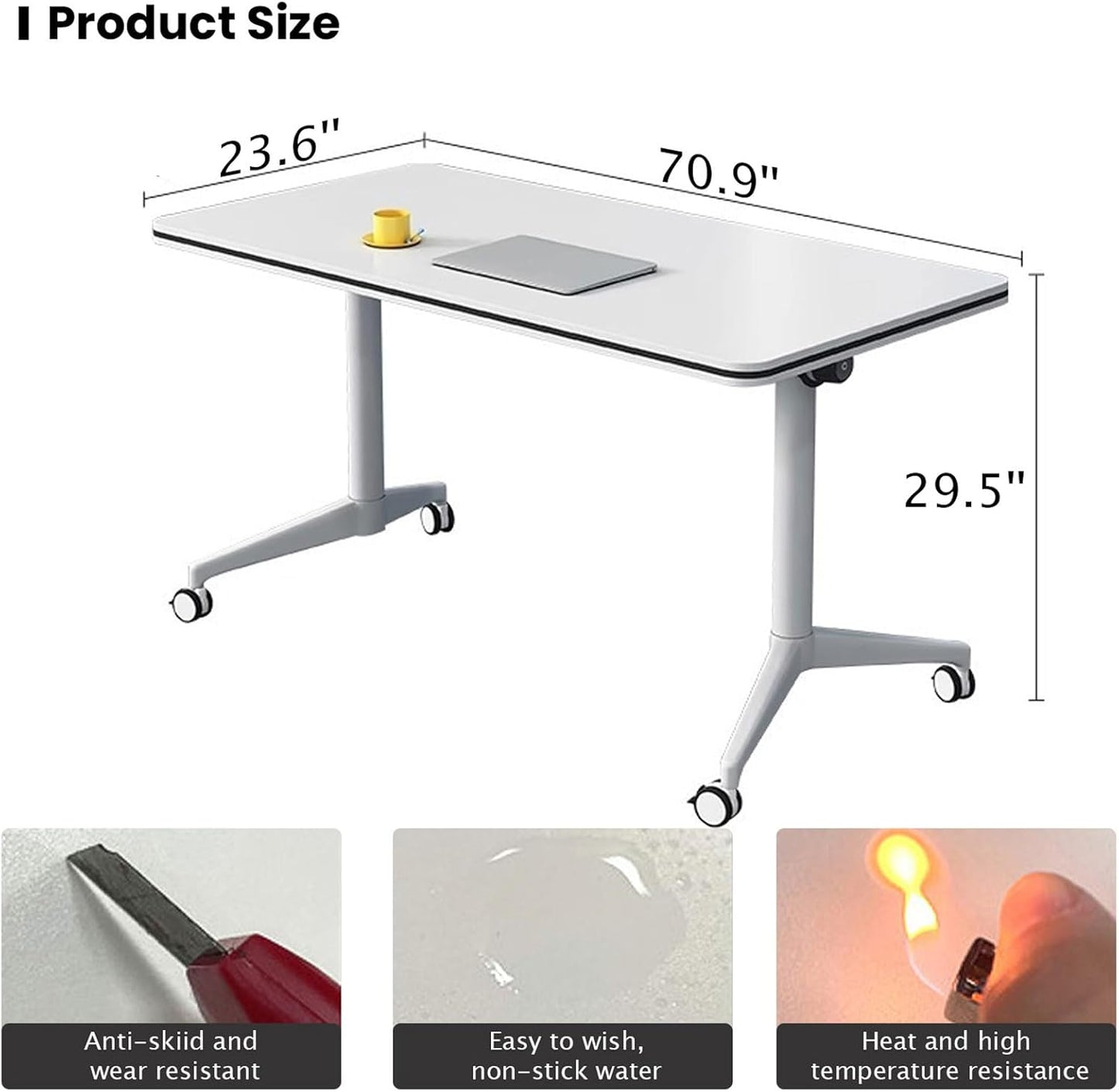 Conference Table Folding Conference Table, Modern Conference Room Table White Meeting Table Flip Top Large Mobile Training Table, Mobile Training Seminar Table for Office Classroom (6pack 70.8in)