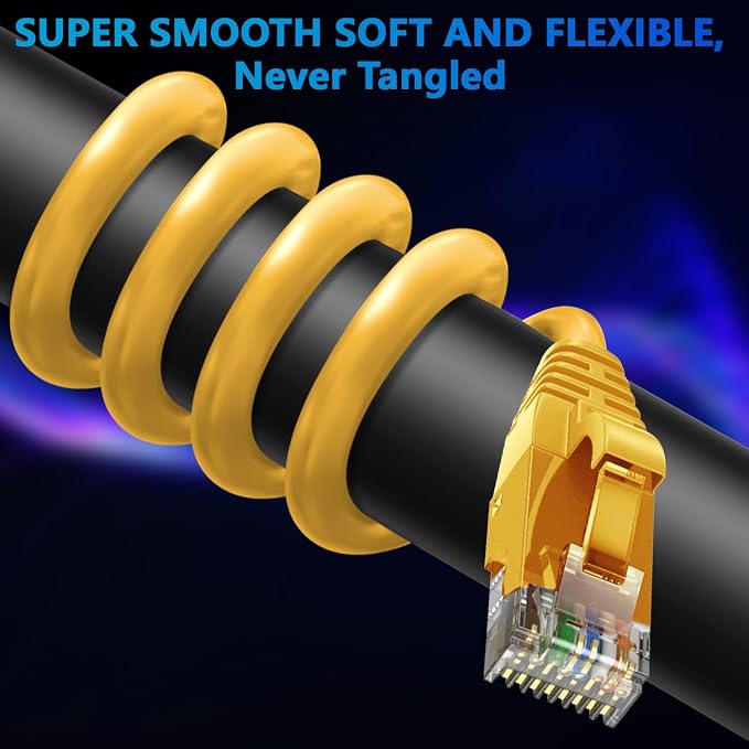 Adoreen Cat 6 Ethernet Cable 250 Ft-Yellow, Outdoor & Indoor Snagless Long - Image 2