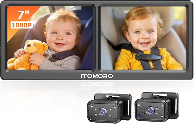 Itomoro Baby Car Camera for 2 Kids, 7 Inch HD 1080P Split Screen Dual Car by ITOMORO
