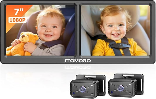 Itomoro Baby Car Camera for 2 Kids, 7 Inch HD 1080P Split Screen Dual Car by ITOMORO