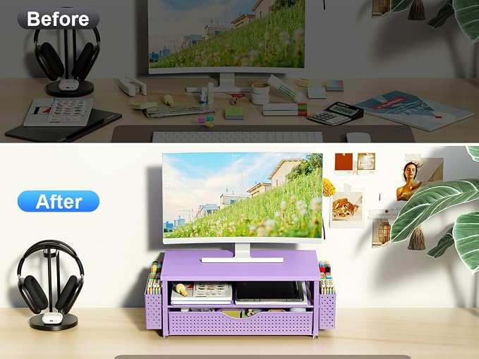 Spacrea Desk Organizer and Accessories, Computer Monitor Stand Riser - Image 2