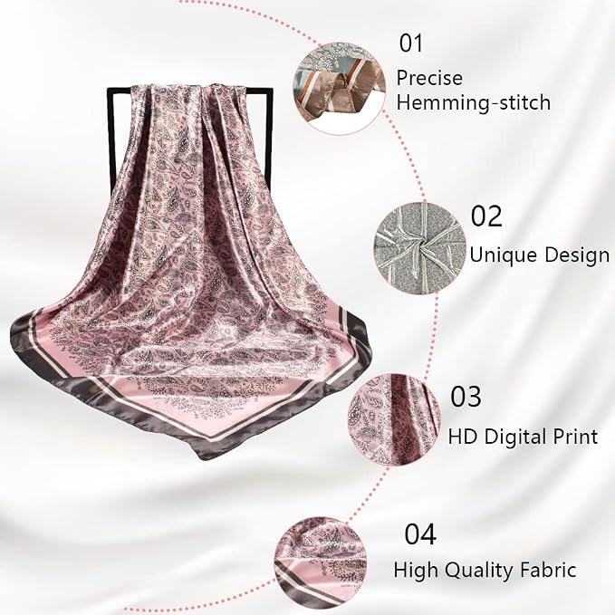 4Pcs Silk Head Scarves for Women Satin Hair Scarf 35”Large Square Bandana Silk - Image 5