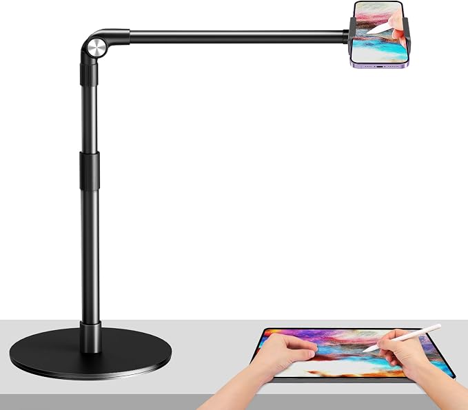 elitehood Heavy Duty Aluminum Overhead Phone Stand, 15 in Long Arm iPhone Holder by Builtyourelitelive