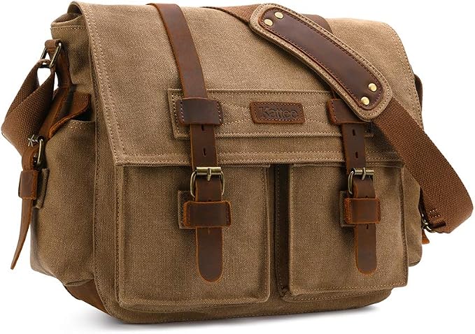 Kattee Leather Canvas Camera Bag Vintage DSLR SLR Messenger Shoulder Bag by Kattee