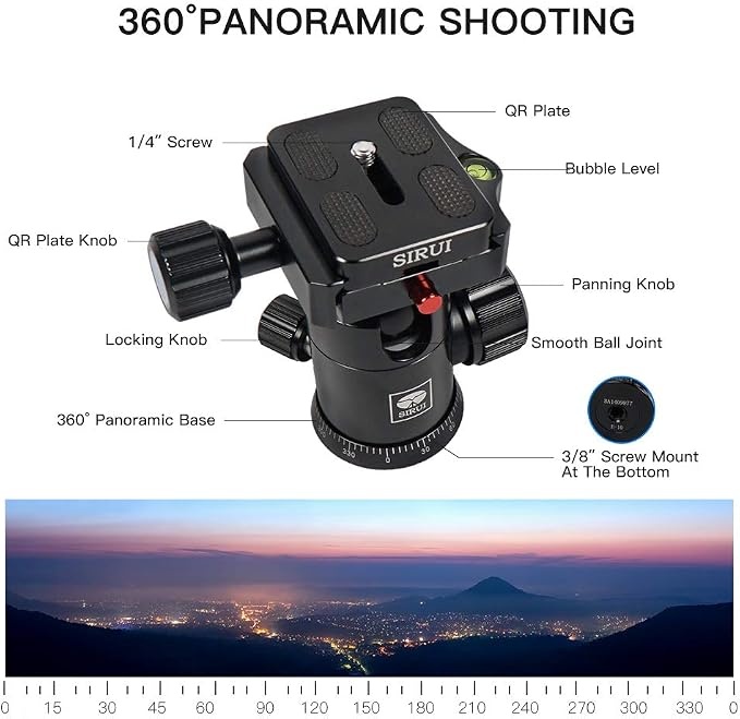 SIRUI Traveler 7A 65.55'' Aluminum Camera Tripod, E-10 Panorama Ball Head and - Image 6