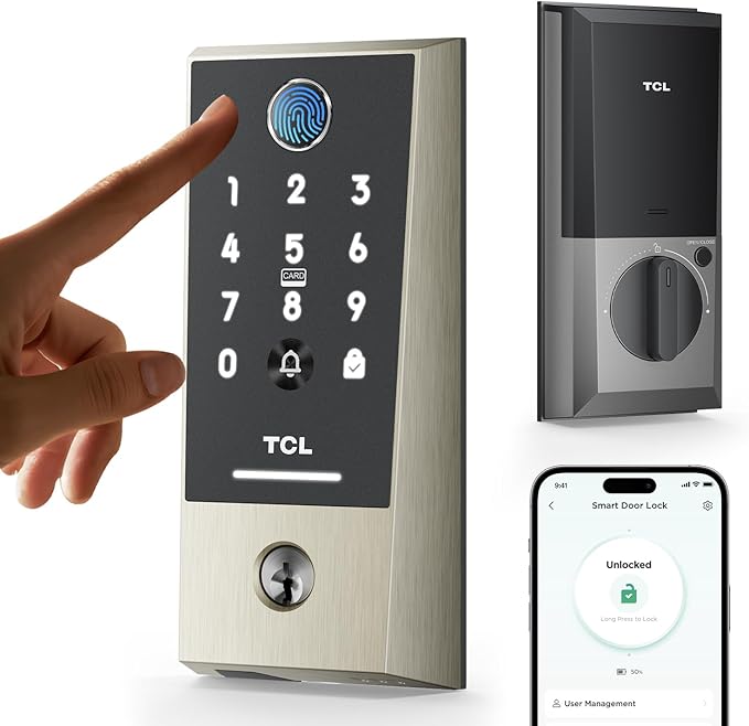 TCL Smart Lock D2 Plus, Keyless Entry Fingerprint Door Lock, Touchscreen Keypad by TCL