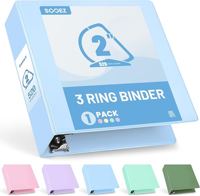 Sooez BinderX Extra Durable 2 Inch 3-Ring Binder, Holds 520 Sheets of 8.5x11 by Sooez