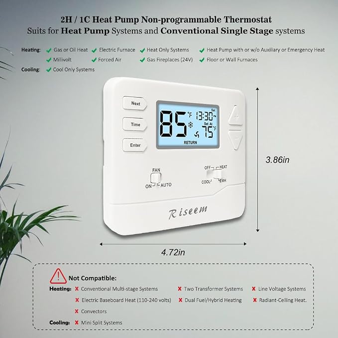 Thermostat for Heat Pump, NonProgrammable Thermostat for Home, Conventional - Image 3
