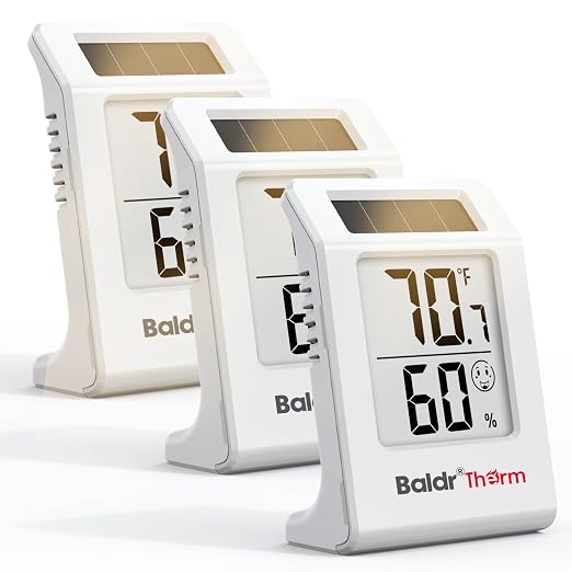 BaldrTherm Digital Thermometer and Humidity Meter, Solar-Powered 2.2" Indoor by BaldrTherm