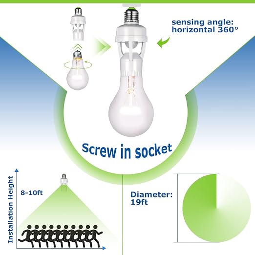 Hortsun 3 Pcs Motion Sensor Light Socket Smart Screw in Light Bulb Outlet - Image 4