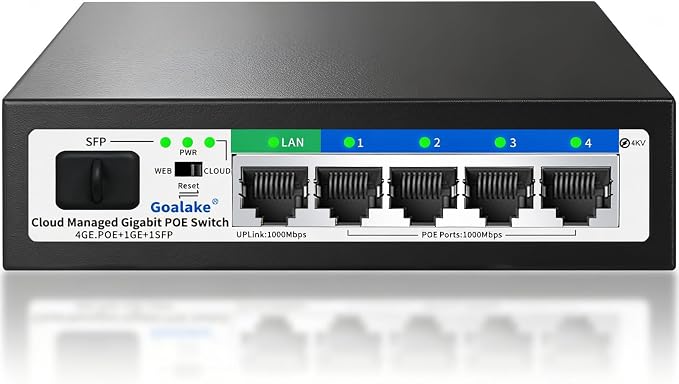 Goalake 6-Port Gigabit PoE+ Switch, 4 PoE Ports 52W, 1 Uplink + 1 SFP Slot by Goalake