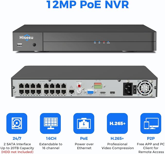 Hiseeu 12MP 16CH PoE NVR Network Video Recorder - Image 2