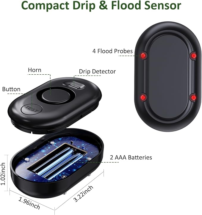 5 Pack Water Leak Detectors for Home, 100dB Water Sensor Alarm Black | Leakage - Image 2