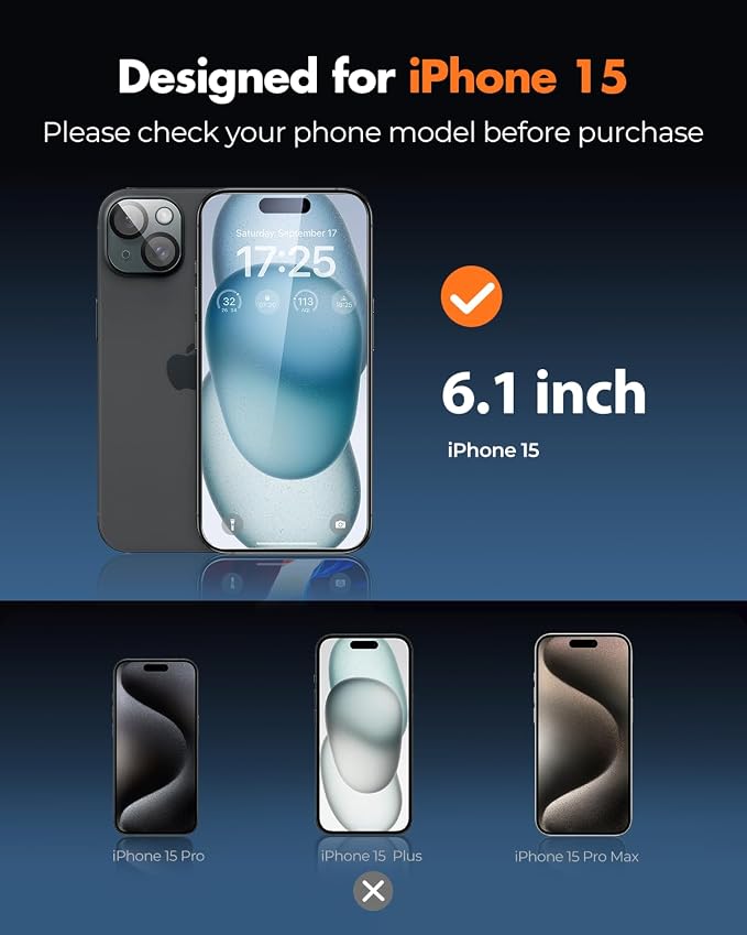 UNBREAKcable iPhone 15 Screen Protector 3-Pack, Upgraded Dual-Tempered Glass + - Image 2