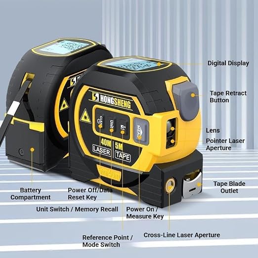 5m/16ft Digital Laser Tape Measure, WTWD 100m/328ft Laser Distance Measure - Image 2